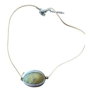 J Jill Pendant Necklace Boho Stone Brown Cord Oval Bezel Collar